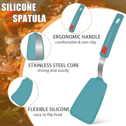 Image of Beijiyi Silicone Spatula Turner Set of 3, 600F Heat Resistant (Blue)