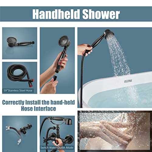 Grifería para bañera Aolemi de montaje en pared con maneral doble y ducha de mano en bronce frotado con aceite miniatura 4