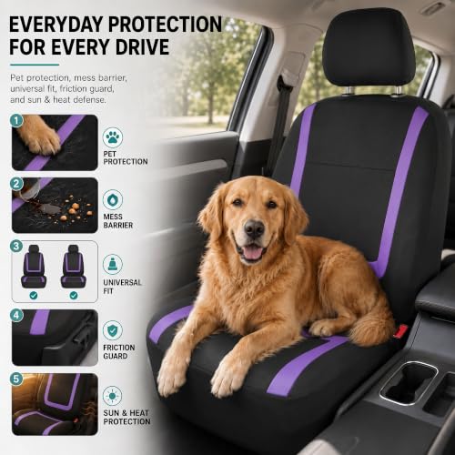 Image of FH Group Car Seat Covers Front Set in Cloth - Car Seat Covers for Low Back Car Seats with Removable Headrest,Universal Fit,Automotive SeatCovers,Washable Car SeatCover for SUV,Sedan,Van Purple