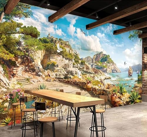 Papier peint 3D moderne salon grand format paysage ciel rétro 350x256cm - 4
