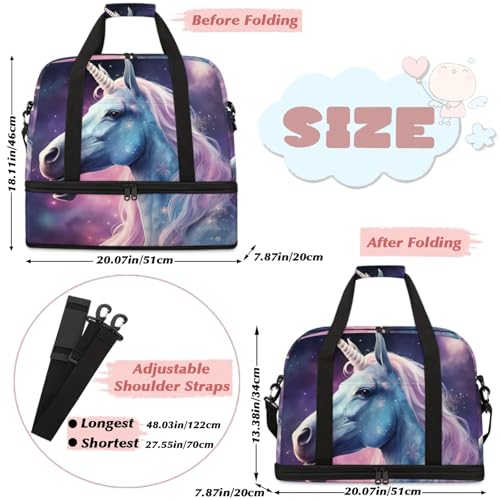 Large Weekender Overnight Bags Unicorn Animal Galaxy Travel Duffel Bag for Women Men Gym Bag With Shoe Compartment Foldie Travel Tote Bag Carry On Personal Item Bag for Travel Gym Sports2