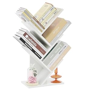 Hoctieon 4 Tier Tree Bookshelf, 4 Shelf Bookcase, Free Standing Tree Bookcase, Display Floor Standing Shelf for Books, Book Organizer Shelves for Home Office, Living Room, Bedroom, White