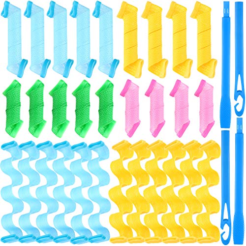 30 Pieces Hair Curlers Spiral Curls Styling Kit, No Heat Hair Curlers Spiral Curlers Hair Rollers with 4 Pieces Styling Hooks for Most Hairstyles Easy Operate, Multi Color