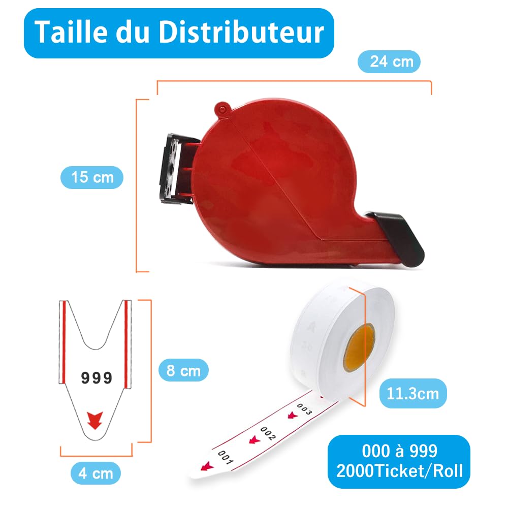 Gestion de File d'Attente (Appel en Français) | Afficheur de File d'Attente (3 Chiffres)+ Distributeur de Tickets (Rouge) + Tickets de File d'Attente (1 Rollo)+2 Bouton d'Appel +1Télécommande