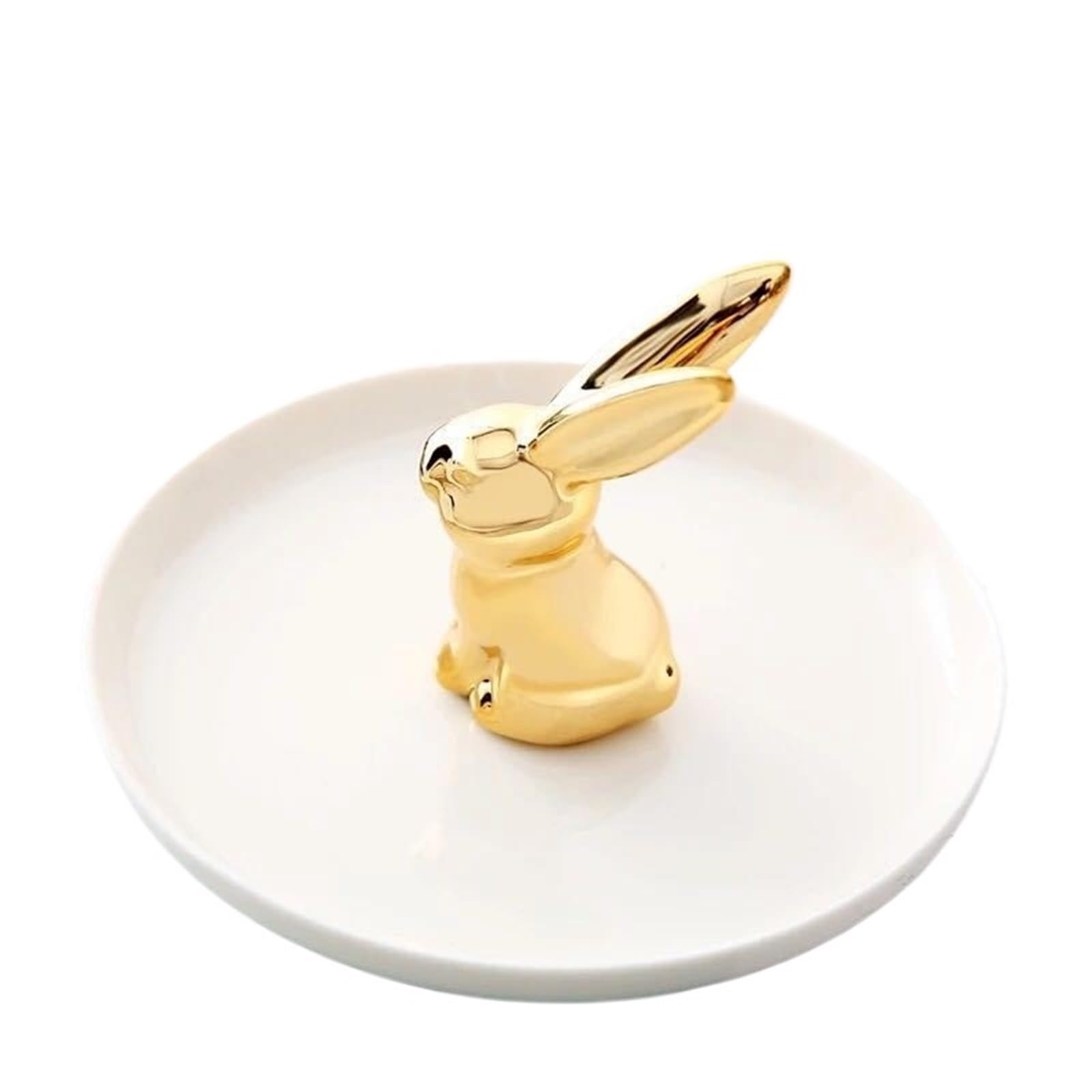 QXBFNDC Ceramic Jewelry Dish Ceramic Jewelry Storage Tray Box Dressing Table Golden Animal(Rabbit 03)
