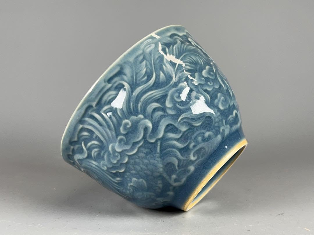 未使用品  龍鳳紋 中国美術 湯呑み 茶器  青磁茶杯 煎茶道具 雲紋 浮き彫り Amazon.co.jp: 龍鳳紋 中国美術 湯呑み 茶器 青磁茶杯 煎茶道具