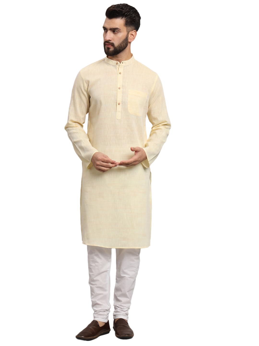 latest chikan Men's Cotton Regular Textured Long Kurta Full Sleeves - Casual Ethnic Wear-picture-32