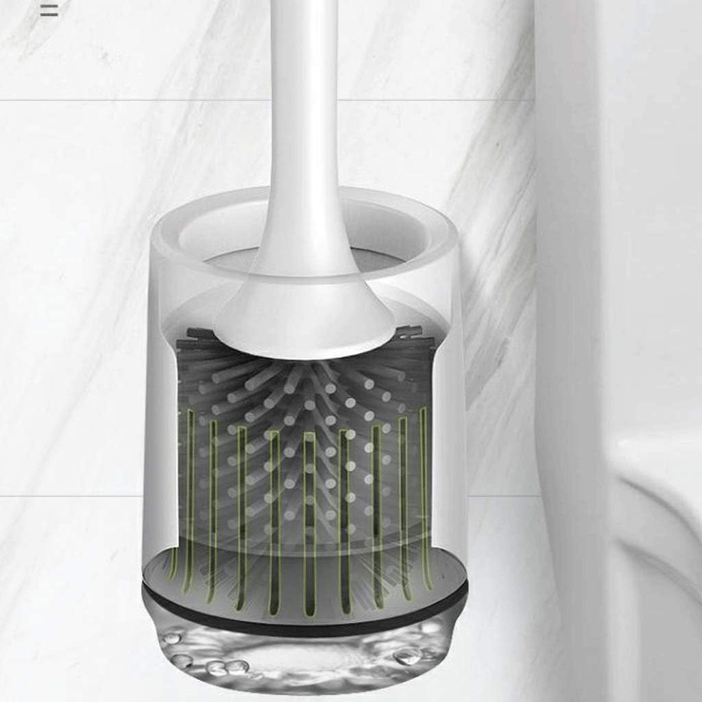 Toilet Brush and Holder Long Handle Silicone Soft and Hair Wall-Mounted Bathroom Set