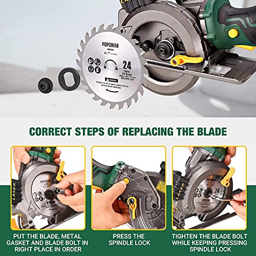 Cordless Circular Saw, POPOMAN 20V 4.0Ah Lithium-Lon Battery, 4-1/2" 4500RPM Compact Circular Saw with Laser, 3 Saw Blades, Ideal for Wood, Soft Metal, Tile, Plastic Cuts - MTW510B