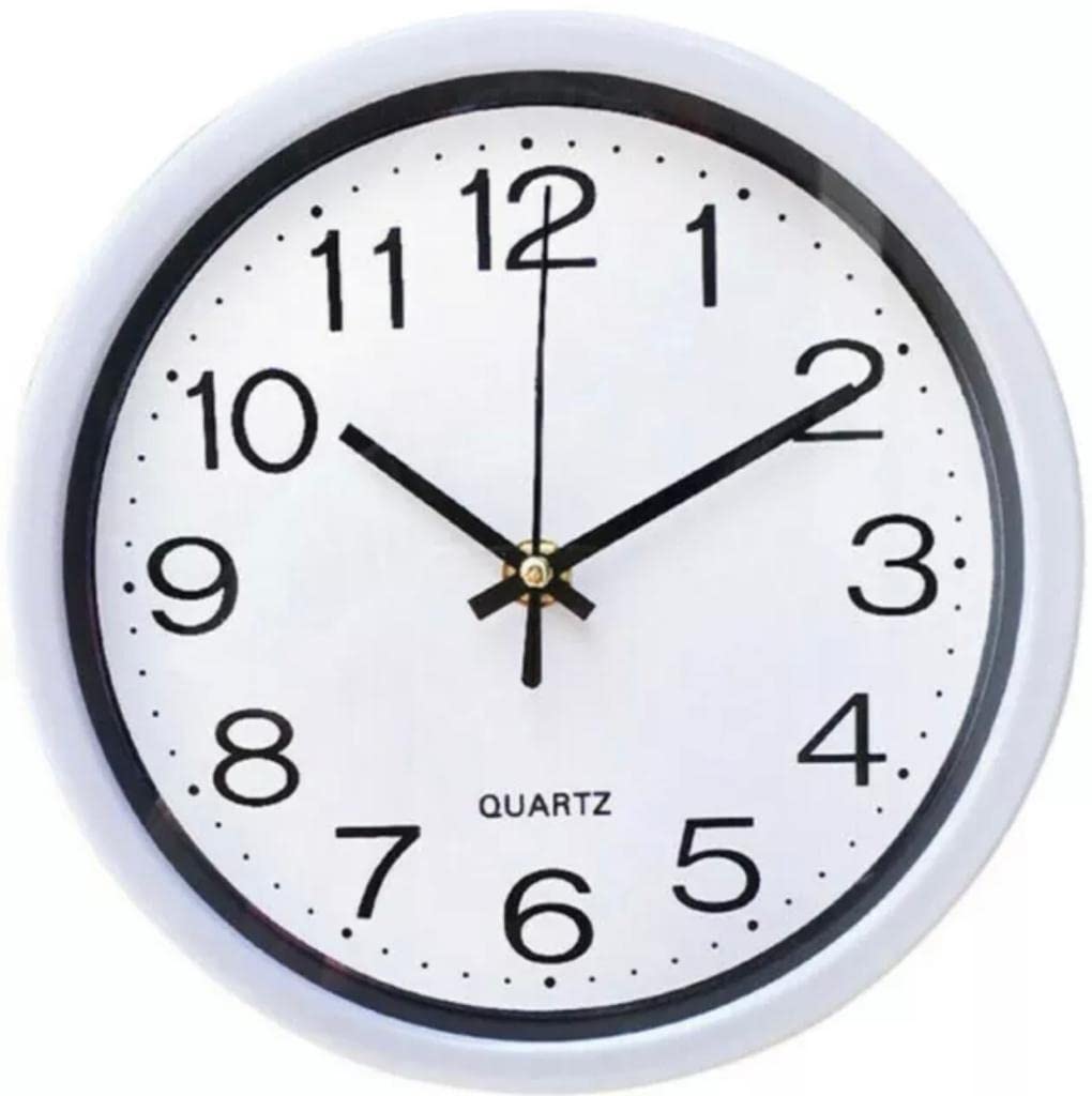 ADEPTNA Premium Wall Clock Modern Classic Design Battery Operated Round Clock – 20CM Diameter (WHITE)
