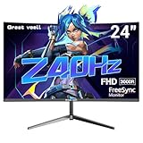 Great voell 24 Zoll Curved Gaming Monitor, Full HD (1920x1080), 240 Hz, 3000R, PC-Monitor für Gaming und Büro