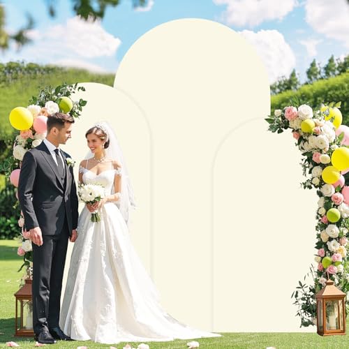 Image of Ivory Backdrop Arch Cover Set of 3 Chiara Arch Backdrop Cover 6FT 6.6FT 7.2FT Wedding Arch Stand Covers Spandex Covers for Arch Backdrops for Birthday Party Bridal Baby Shower Anniversary Decor