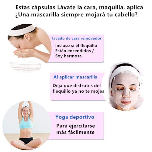 Voarge Juego de 3 diademas de maquillaje, ajustables, toalla elástica de rizo con cinta mágica para lavar la cara (blanco, negro y rosa) - imagen 4