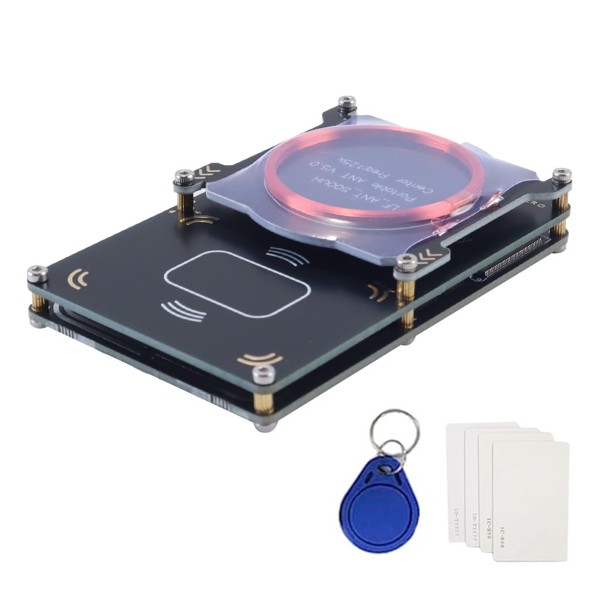 Teron Duplicador de tarjetas inteligentes con 4 tarjetas blancas y 1 hebilla azul, descifrador integrado RFID integrado para tarjeta de acceso de cifrado, bloqueo de tarjetas