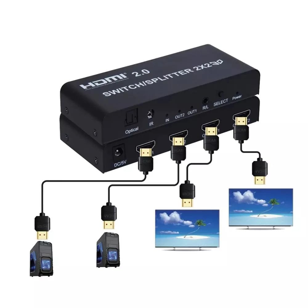 Przełącznik wideo, 3D 4K 2x2 Switch Splitter Video Converter 2 W 2 Wy