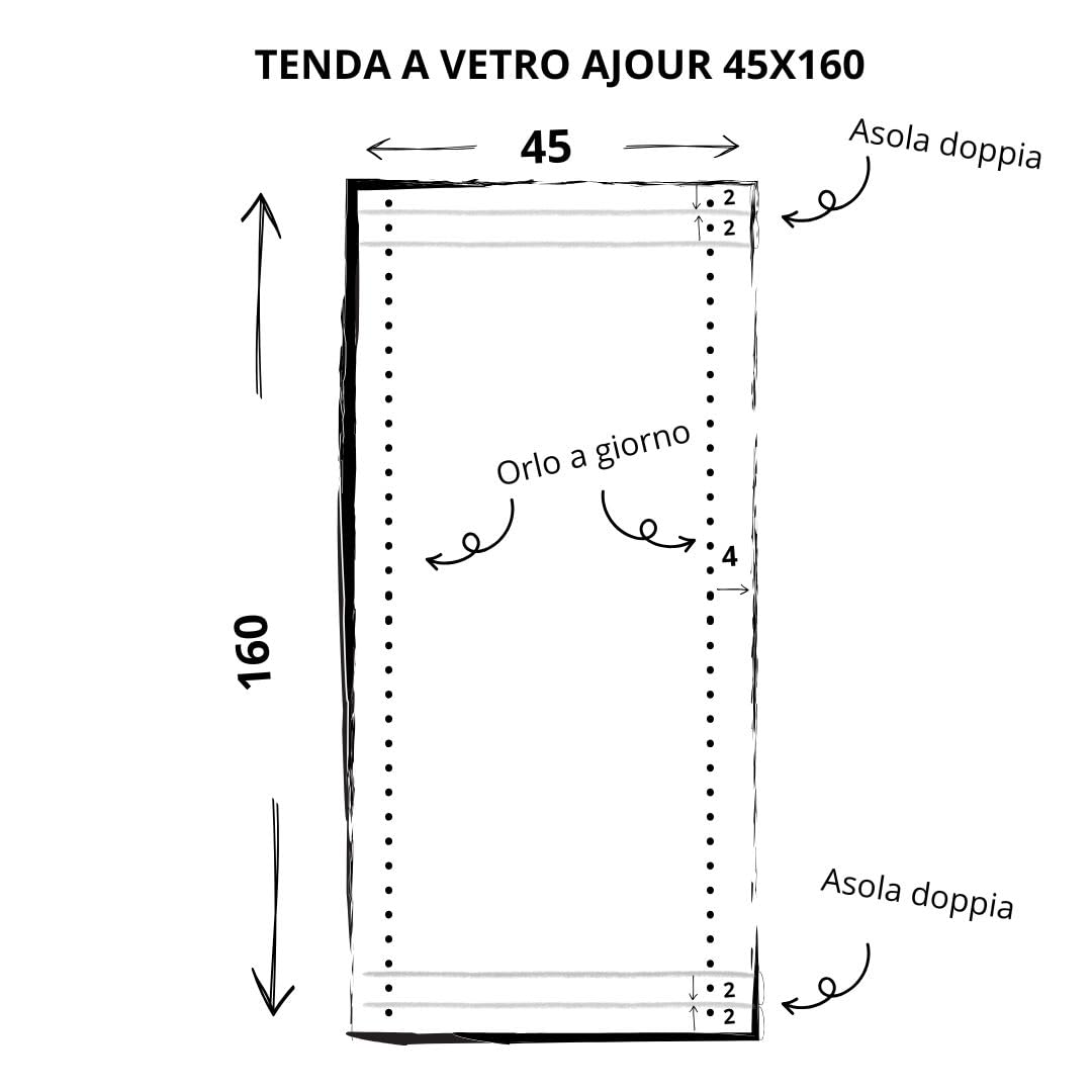 Cuore di lino - Tenda a Vetro in Puro Lino 100% Made in Italy Ajour Bianco Panna (45X160cm)