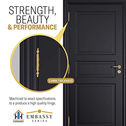 Embassy Door Hinge Solid Brass - 4 X 4 Inch, Heavy Duty, Satin Brass, Ball Bearings, Rust Resistant Stainless Steel Pin, Architectural Designer Grade, Home Improvement, 3 Pack #TOP7