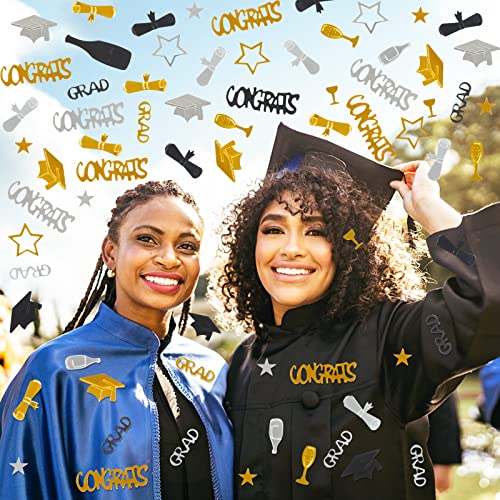 Ccinee 60Grams Congrats Grad Confetti Black Gold Silver 2023 Graduation Confetti Grad Confetti For Graduation Class Of 2023 Decorations Table Decorations，2200Pieces #TOP4