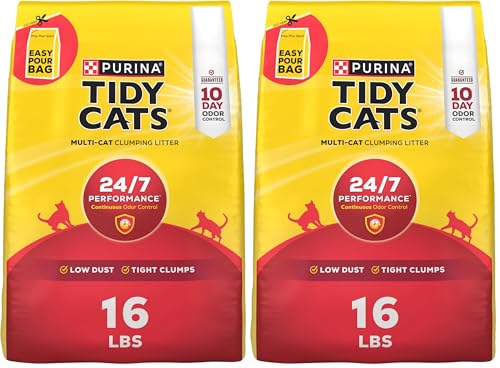 Purina Tidy Cats Clumping Cat Litter Odor Control, 24/7 Performance Multi Cat Litter - 16 lb. Bag (Pack of 2)