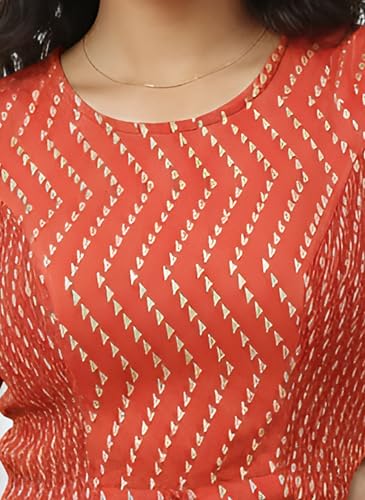 Image of Yash Gallery Women's Rayon Staple Golden Printed Blouse with Bobbin Elastic & Adjustable Front Dori
