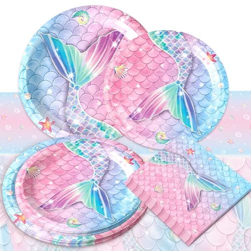 ensemble vaisselle fête sirène rose assiettes gobelets serviettes