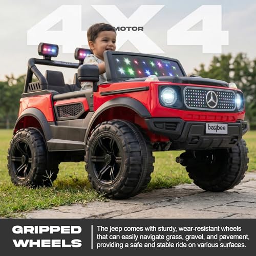 Image of Baybee CruzeX 4x4 Battery Operated Jeep for Kids with Parental Control | Baby Ride On Electric Car with RGB Lights, Music & Swing Mode | Rechargeable Battery Car for Kids 2 to 6 Years (Red)