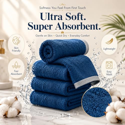 Image of Divine Casa 500 GSM Cotton Face Towel Set of 4 | 30 x 30 CM Yellow Ultra Soft Absorbent Cotton Face Towels | Quick Dry Washcloths