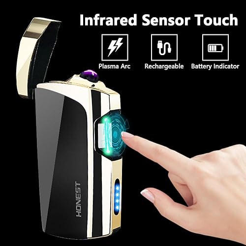Miniatura 2 de Encendedores eléctricos, encendedor de plasma con sensor infrarrojo, resistente al viento, doble arco, encendedor para exteriores, encendedor USB