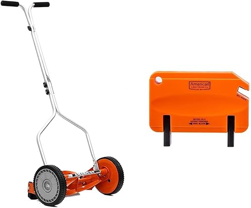 American Lawn Mower Company 1204-14 - Cortacésped de carrete de empuje de 4 cuchillas de 14 pulgadas, afilador de mano rojo y carrete para Great