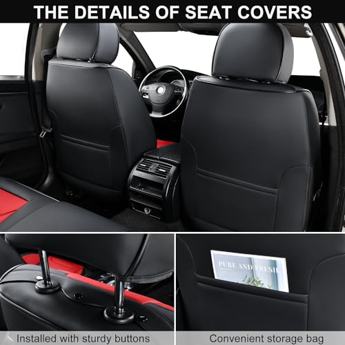 Image of TIEHESYT Leather Seat Covers Front Pair with Lumbar Support, Breathable and Waterproof Car Seat Cover, Universal Seat Covers for Cars, Trucks, SUVs, Sedans, Pickups, Airbag Compatible, Black&Red