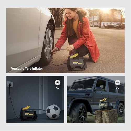Image of DYLECT Turbo Port 300 Dual (2 in 1) Digital Tyre Inflator with 12V DC /230V AC for Home and Car, Bike, Bicycles with 120Watts Power, Up to 150 PSI, LED Light, Auto Cut-Off, Lightweight and Portable
