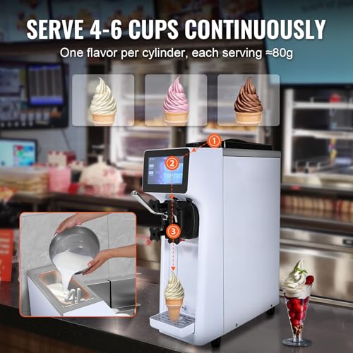 Image of VEVOR Commercial Ice Cream Machine, 1000W Single Flavor Soft Serve Ice Cream Maker, 10.6 QT /H Yield, 4L Hopper & 1.6L Cylinder, Touch Screen, Auto Clean & Pre-Cooling, Countertop Restaurant Snack Bar