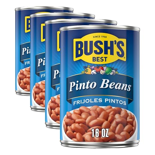 Image of BUSH'S BEST Pinto Beans, 16 Ounce Can, Canned Beans, Pinto Beans Canned, Source of Plant Based Protein and Fiber, Low Fat, Gluten Free, For Soups, Salads and More (Pack of 4)