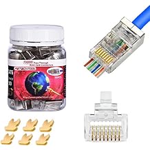 RJ45 Shielded Cat5 CAT6 Connector 8P8C End Pass Through Plugs Gold Plated 50 Packs