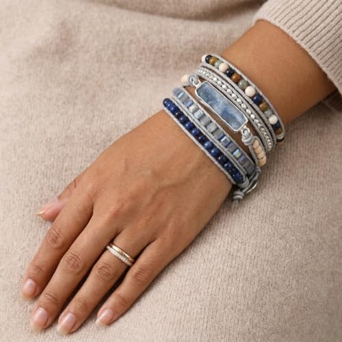 Image of YGLINE Boho Handmade Wrap Leather Tube Crystal Stone Bracelet for Women