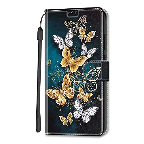 Ucikov Coque Housse Portefeuille pour Samsung Galaxy A03 Core,Premium Étanche PU Cuir Etui,HD Motif Papillon d'or