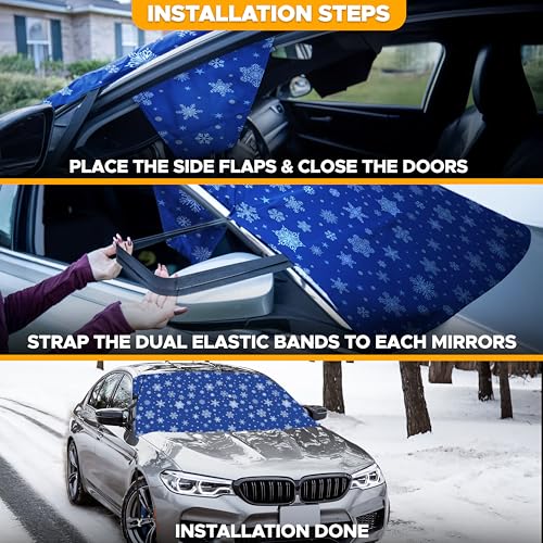 Image of EcoNour Car Windshield Cover for Ice & Snow | 600D Polyester All-Weather Windshield Protector | Water, Heat & Sag-Proof | Winter Car Snow Cover | Standard Size 69 inch x 42 inch