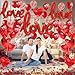 Valentines Day Decorations - 50+ Pcs Luxury Romantic Set with 3 Script LOVE Balloon(1 42-Inch&2 31-Inch), 1000 Rose Petals for Proposal,red balloons， Anniversary, and Bedroom Surprise.