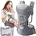 Upchase Mochilas Portabebés Ergonómica, 6 in 1 Multifuncional Ajustable, Multiposición Dorsal y Ventral, Algodón Puro Ligero y Transpirable, con Asiento de Cadera Desmontable, (0 a 36 Meses) Gris