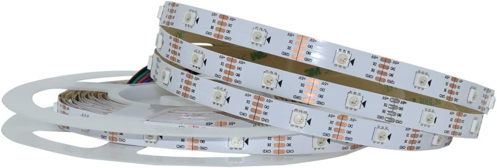 Aoshow Magic Dream Color WS2813 Addressable LED Pixel Tape Light 16.4FT 150Pixels 5M DC5V Mixed Color LED Lighting Strip Non Waterproof IP20 White PCB [Energy Class A++]