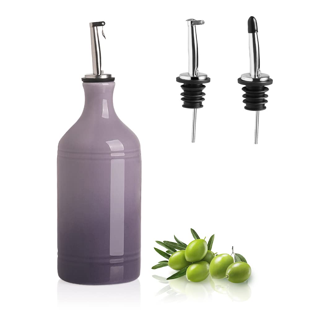 Sweejar Ceramic Olive Oil Dispenser Bottle, Opaque Oil Cruet Protects Oil to Reduce Oxidation, Suitable for Storage Oil, Vinegar, Coffee Syrups & Other Liquids, Pack of 1, 15.5 Fl Oz (Gradient Purple)