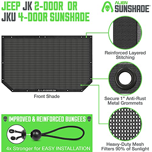 Alien Sunshade Jeep Wrangler JK & JKU Black (2007-2018) Front Mesh Sun Shade for JK Unlimited, Blocks UV, Wind, Noise, Jeep Gifts, Bikini Jkini Top Cover for Sport, Sport S, Sahara, Rubicon - Image 2