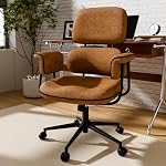 HomeZeer Brown Office Chair, Memory Foam Seat Mid Century Modern Desk Chair | 3.9" Sloped U-Shaped Memory Foam Cushion, Granular Linen Fabric, Lumbar Support, 1.2mm Sturdy Metal Tube, 400LBS Capacity