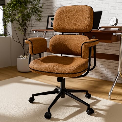 Fabric Office Chair with Granular Linen, Mid Back Vintage Desk