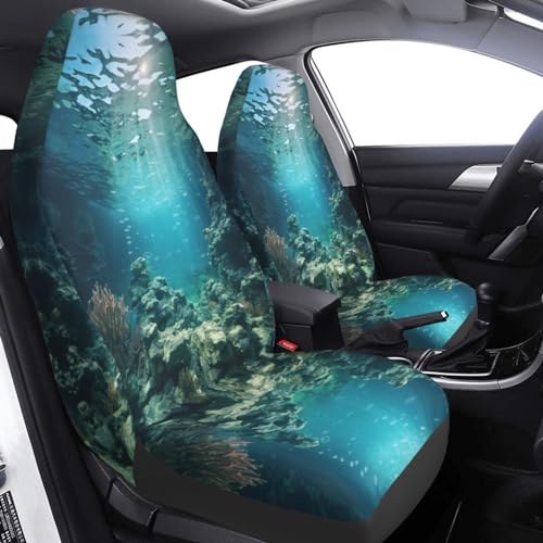 Foruidea Ocean Underwater Car Seat Covers Universal 2 Pcs Auto Front Seat Cover Fit Most Cars,SUV,Sedan,Trucks