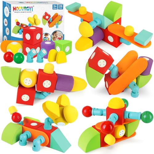 Hodurgyi 26 PCS Magnetic Foam Blocks, STEM Preschool Toys for Children, Magnetic Building Blocks for Toddlers, Kids Bath Toys and Montessori Sensory Toys, Birthday for Boys & Girls Age 3 4 5 6+