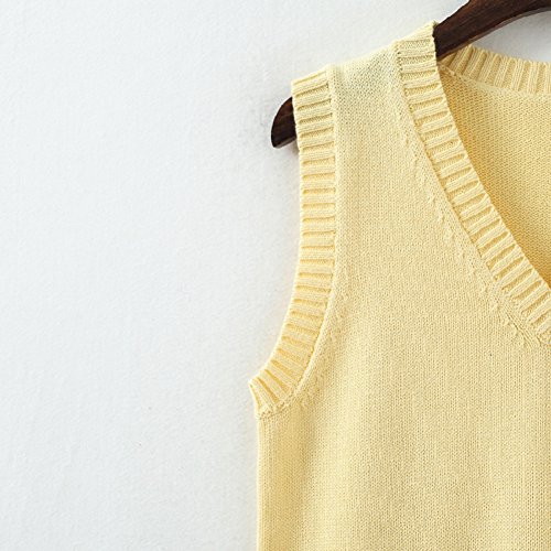 Men Women Knitted Cotton V-Neck Vest JK Uniform Pullover Sleeveless Sweater School Cardigan Yellow3