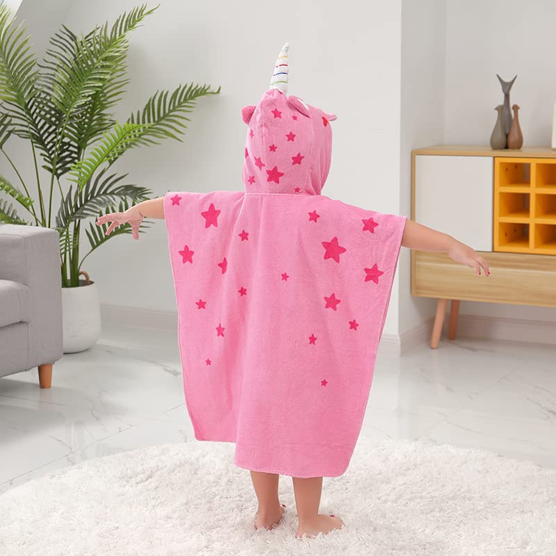 Image of LOLANTA Toddler Towels Hooded Towel Girls Cotton Swim Towel Poncho Cute Soft Bath Beach Toddler Towels (Unicorn, 4-6)