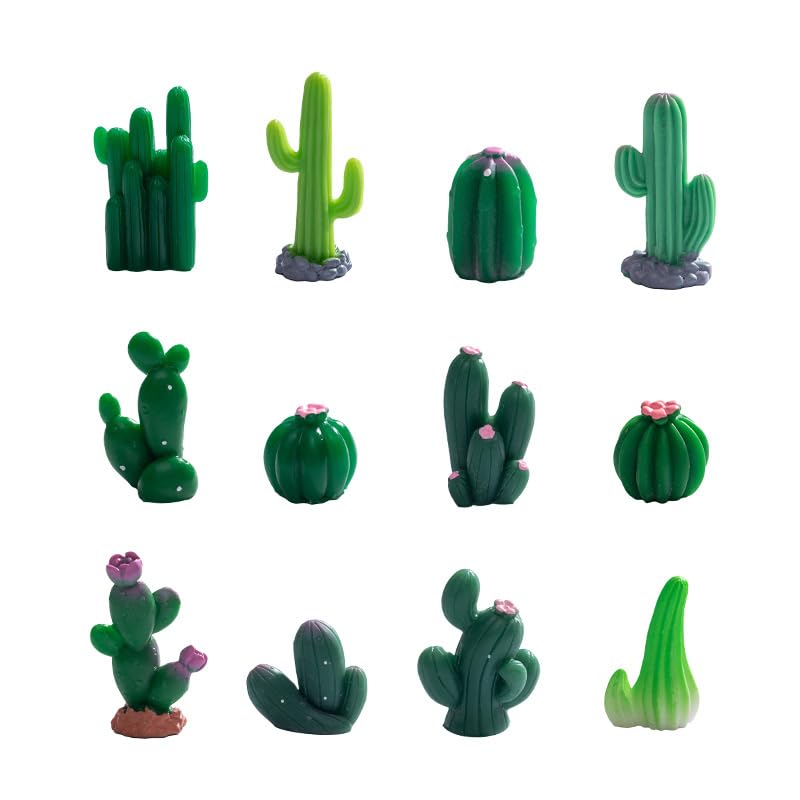 Xxshcdz 12 Pieces Mini Cactus Figurine Miniature Decorative for Desktop Garden Plant Pots Cute Small Cactus Figures Landscape Desert Decor