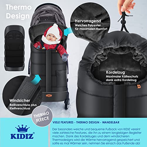 Kidiz® Babyfußsack Baby Fußsack Winterfußsack Babyschale mit Reißverschluss Kuschelsack Babydecke Kinderwagen waschbar Tasche passend für alle Kinderwagen Bett Wärmedecke aus Thermo-Fleece Anthrazit
